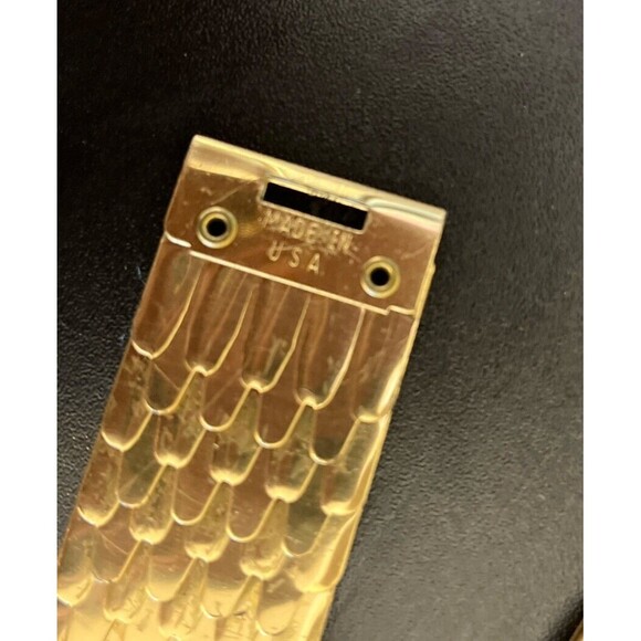 Vintage Ladies Gold Metal Fish Snake Scale Stretchy 2in Wide Belt - Glitz Glam - Picture 3 of 3